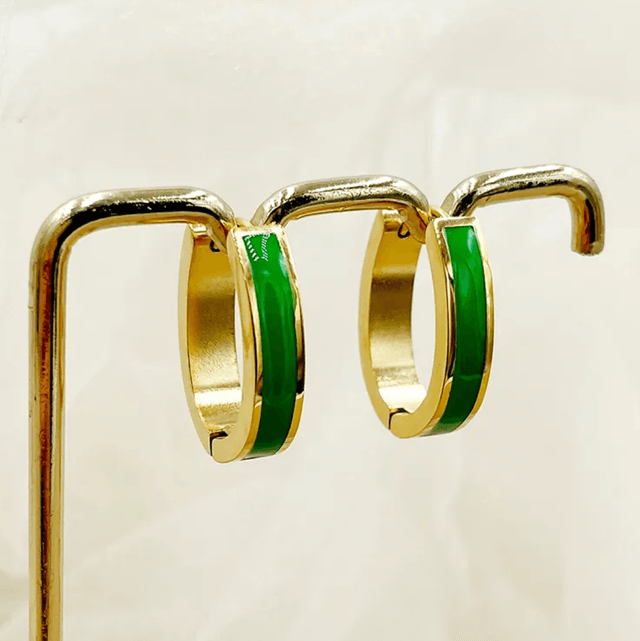 Stainless Steel Colour Block Oval Earrings