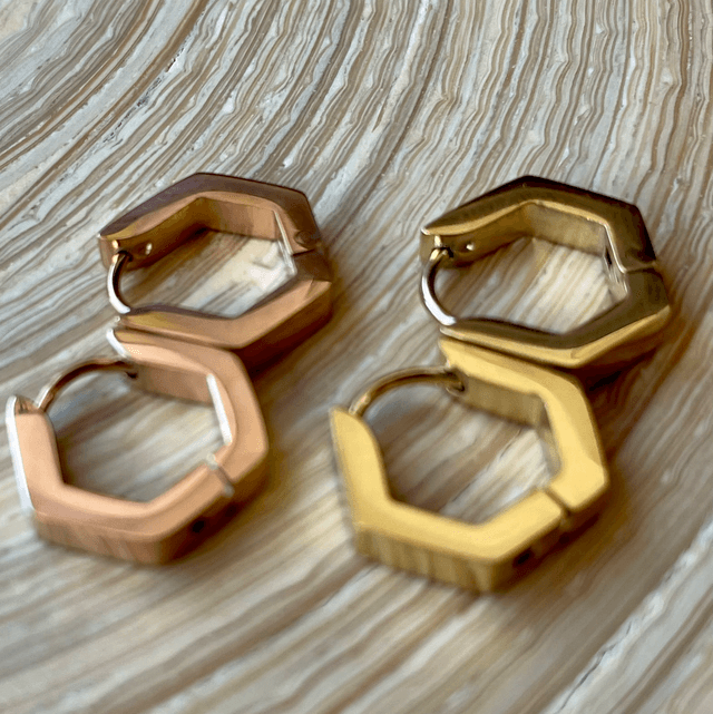 Stainless Steel Hex Huggie Earrings