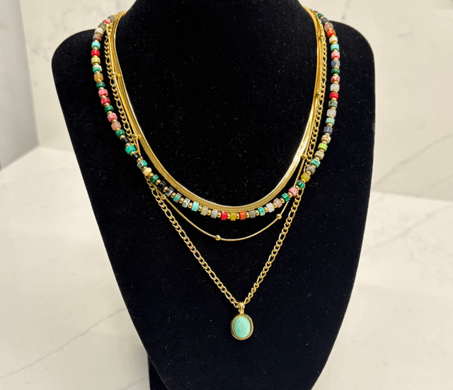 Natural Stone Stainless Steel Chain Necklace