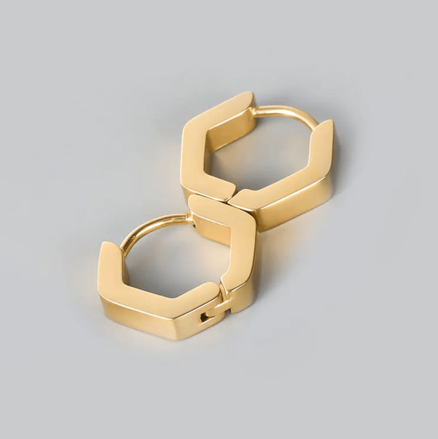 Stainless Steel Hex Huggie Earrings