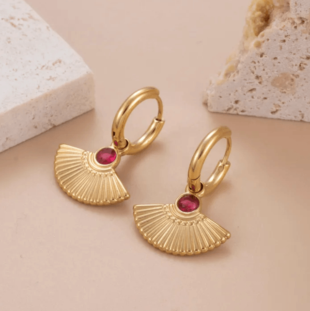 Stainless Steel Fan Huggie Earrings Rose