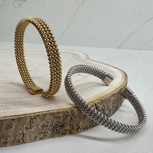 Stainless Steel Vintage Style Woven Bangle 