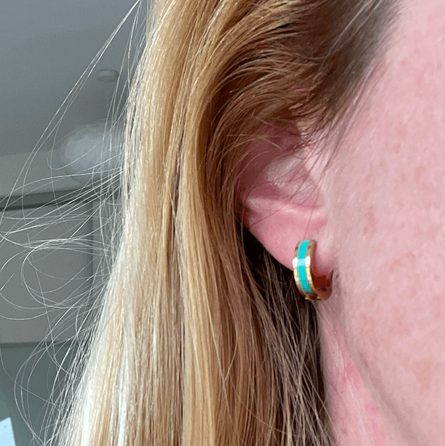 Stainless Steel Huggie Earrings Colour Block 