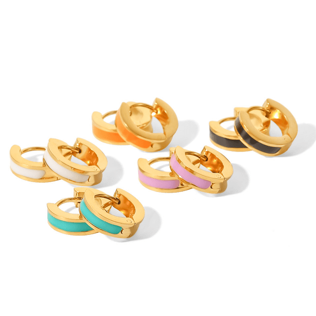 Stainless Steel Huggie Earrings Colour Block 