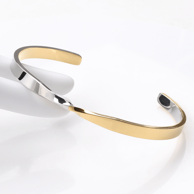 Stainless Steel Two Tone Twist Bangle 