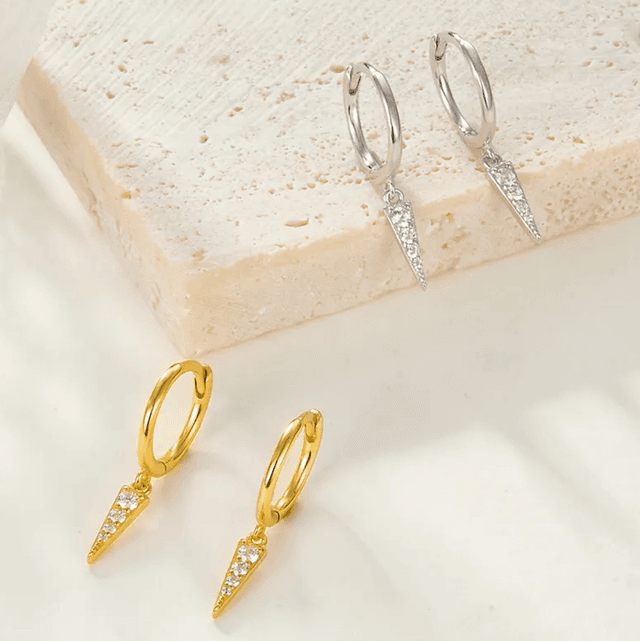 Geometric Sparkle Sterling Silver Huggie Earrings