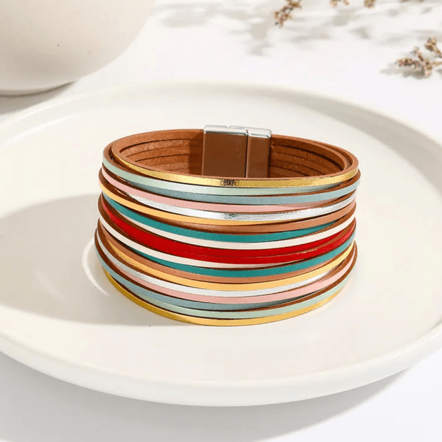 Multi Strand Colourful Wrap Bracelet Silver