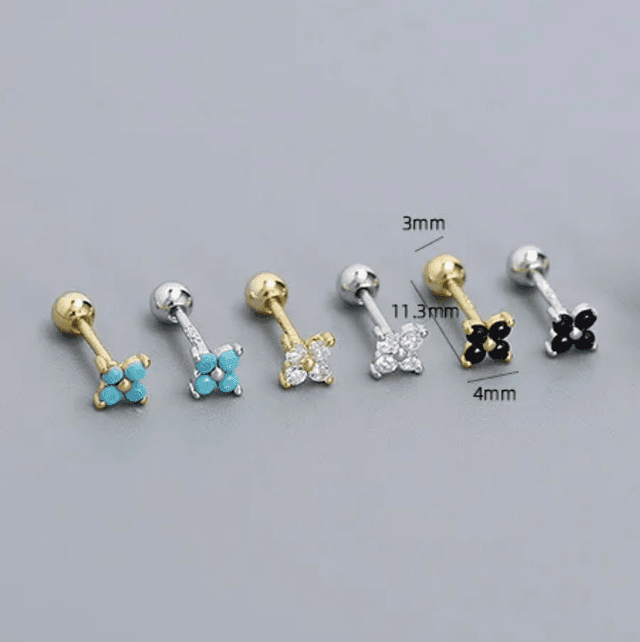 Flower Mini Stud Earrings Sterling Silver (Multiple Colour Options)