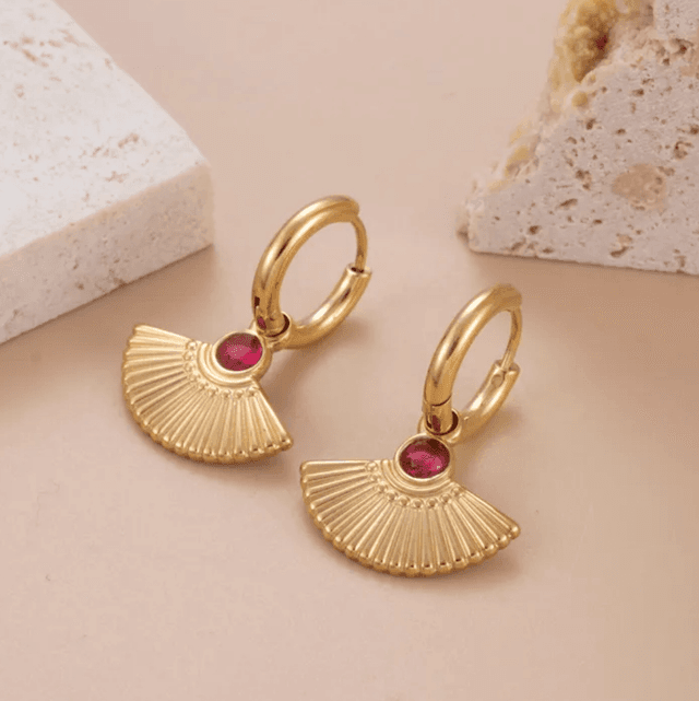 Stainless Steel Fan Huggie Earrings Rose