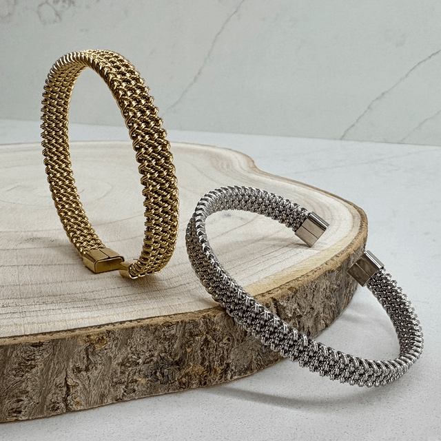 Stainless Steel Vintage Style Woven Bangle 