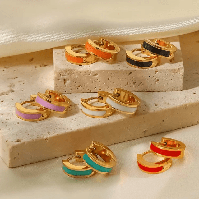 Stainless Steel Huggie Earrings Colour Block 