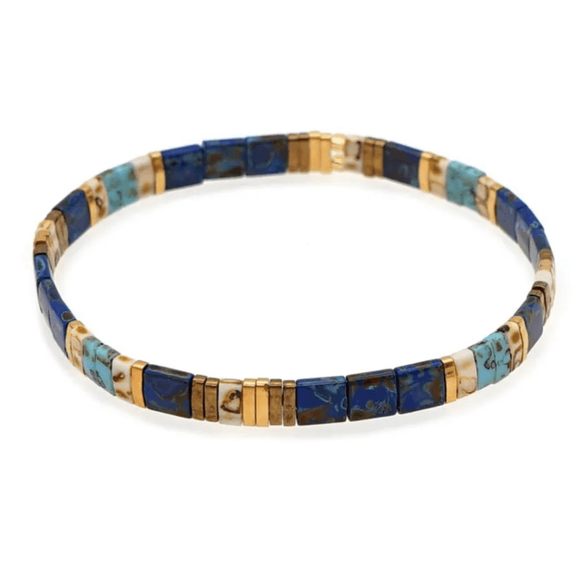 Tile Bead Stretch Bracelet - Blue &amp; Gold